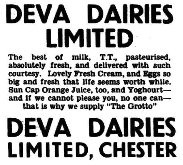 1972 Deva Dairies advertisement (Courtesy Cheshire Observer - Saturday 06 December )