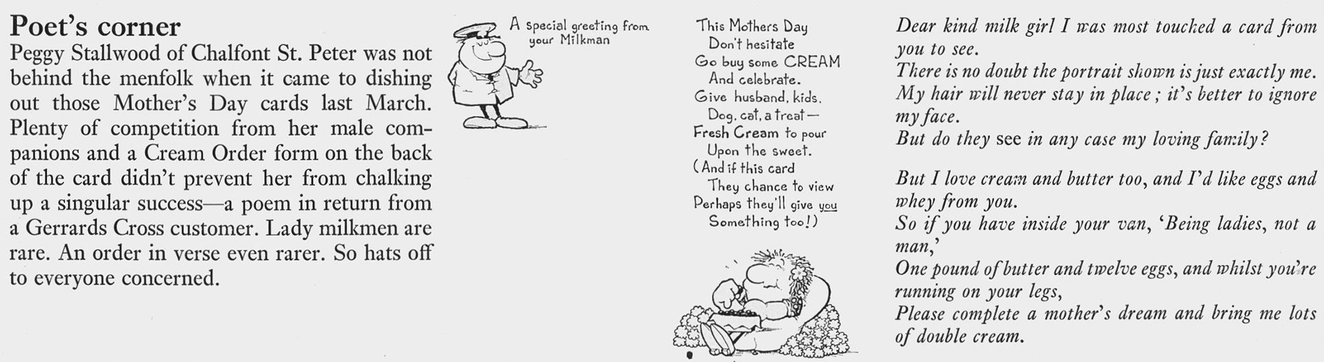 1970 Chalfont St Peter milk girl Peggy Stallwood receives a poem in reply. (Express News Christmas)