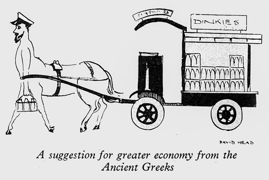 1956 Carton by David Head as a suggestion for mik deliveries. (Express News April)
