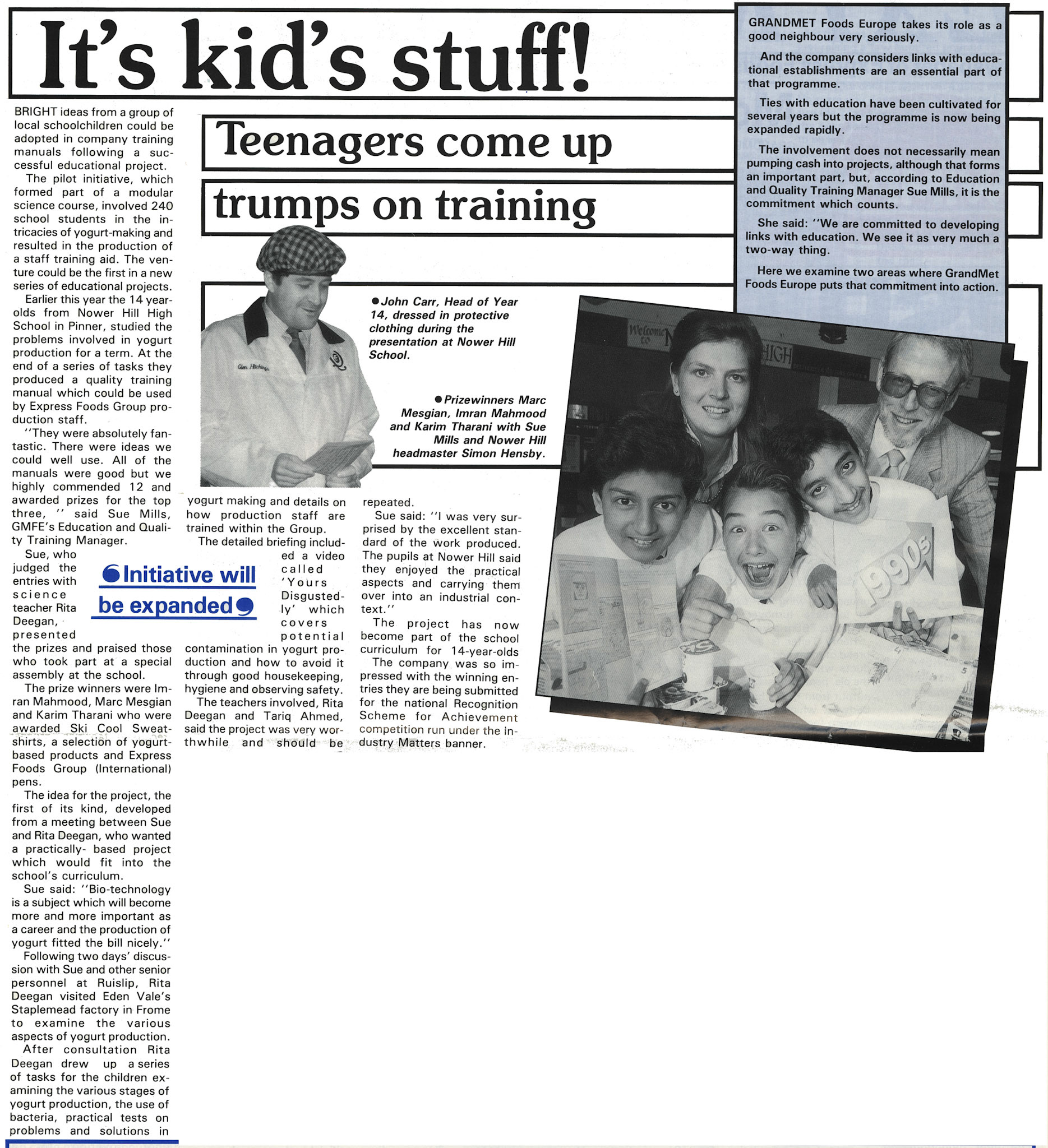 1989 Teenagers from Nower Schoo, Pinner do a technology product based on Staplemead yogurt production.