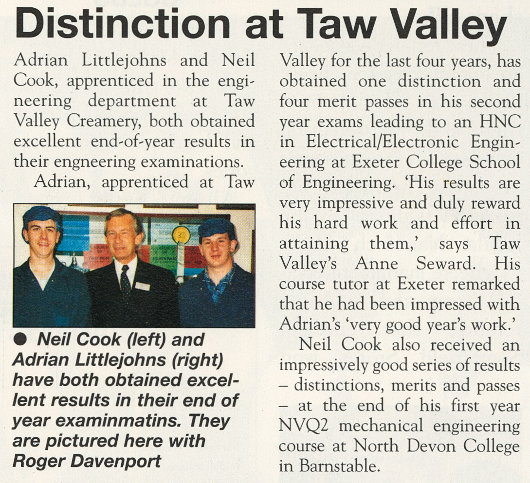 1994 September Adrian Littlejohns and Neil Cook obtain engineering exam results-The Cheese Company News
