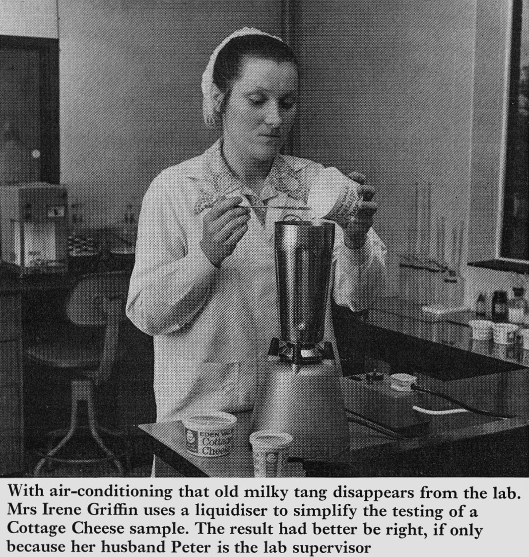 1972 Minsterley Cottage Cheese lab with Irene Griffin. (Express News Autumn)
