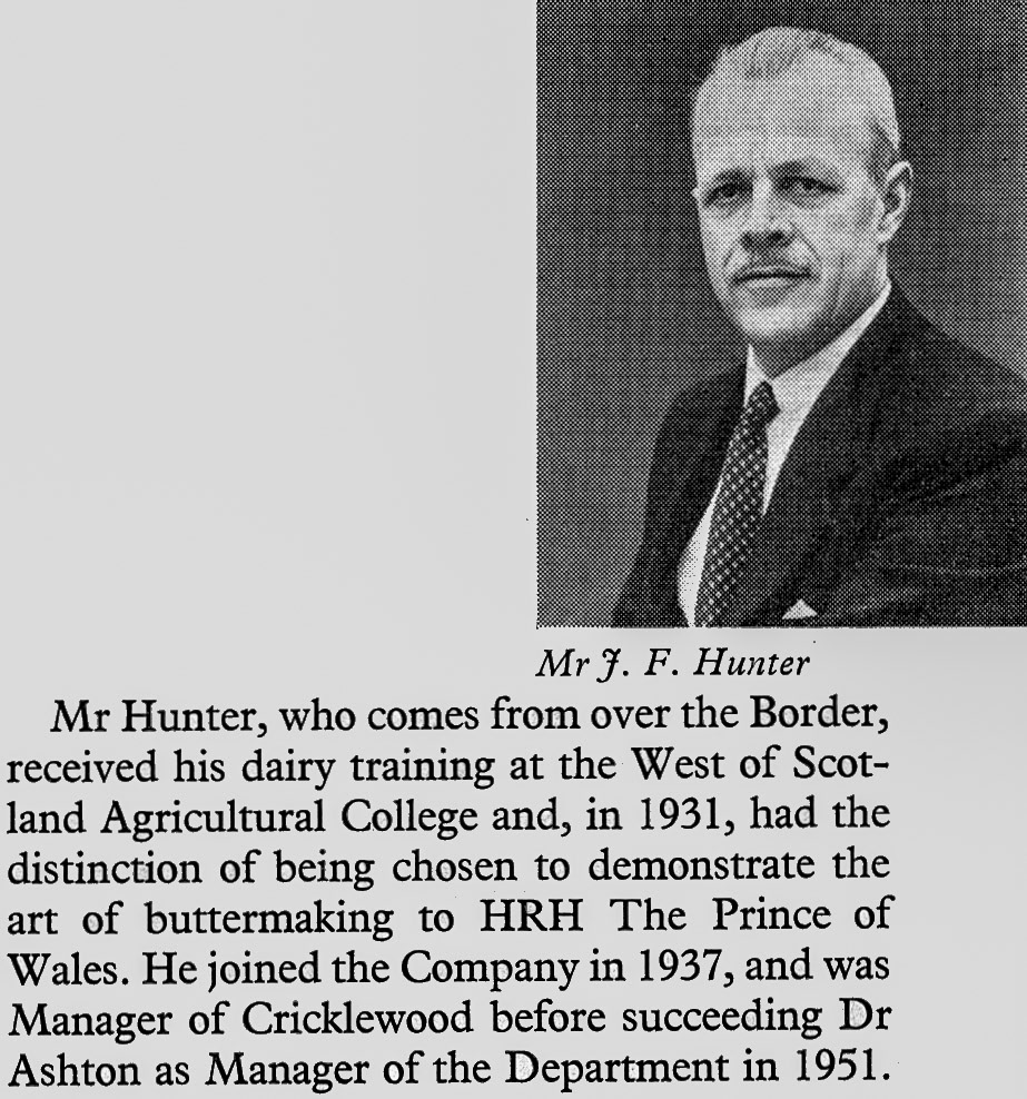 1956 John Hunter was Processing Manager, in charge of Bollo Lane, Brentford, Bromley, Cricklewood, Eltham, Finchley, South Morden and Yogfruit Ltd. (Express News July)