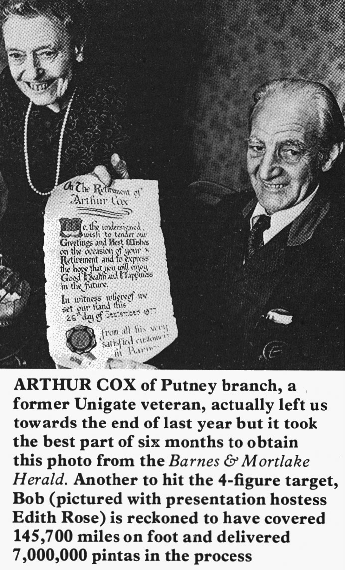 1978 Putney milkman Arthur Cox retires. (Express News Summer)