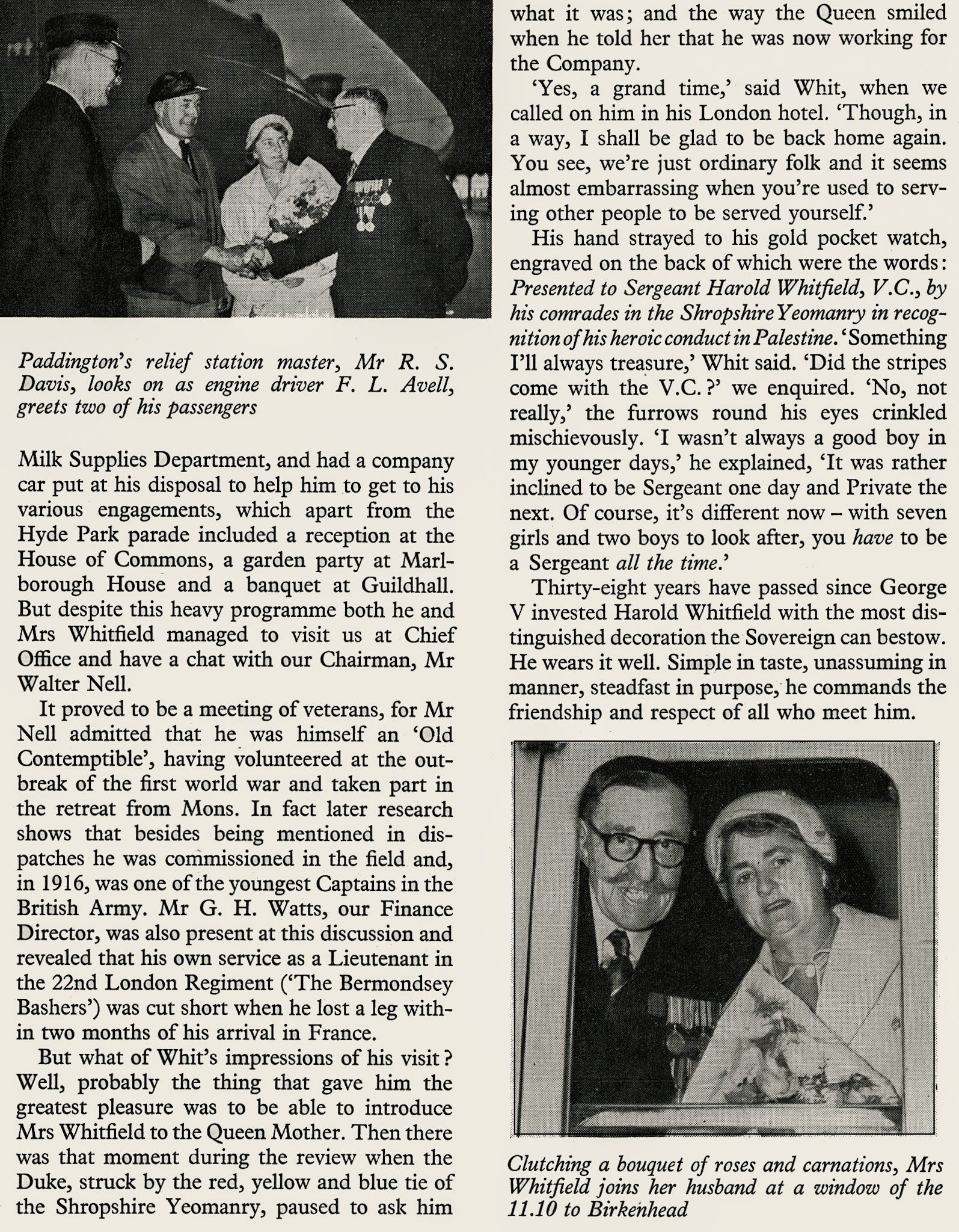 1956 Harold Whitfield, cream separator operator at Whittington Creamery, attended a VC Anniversary parade. (Express News September)