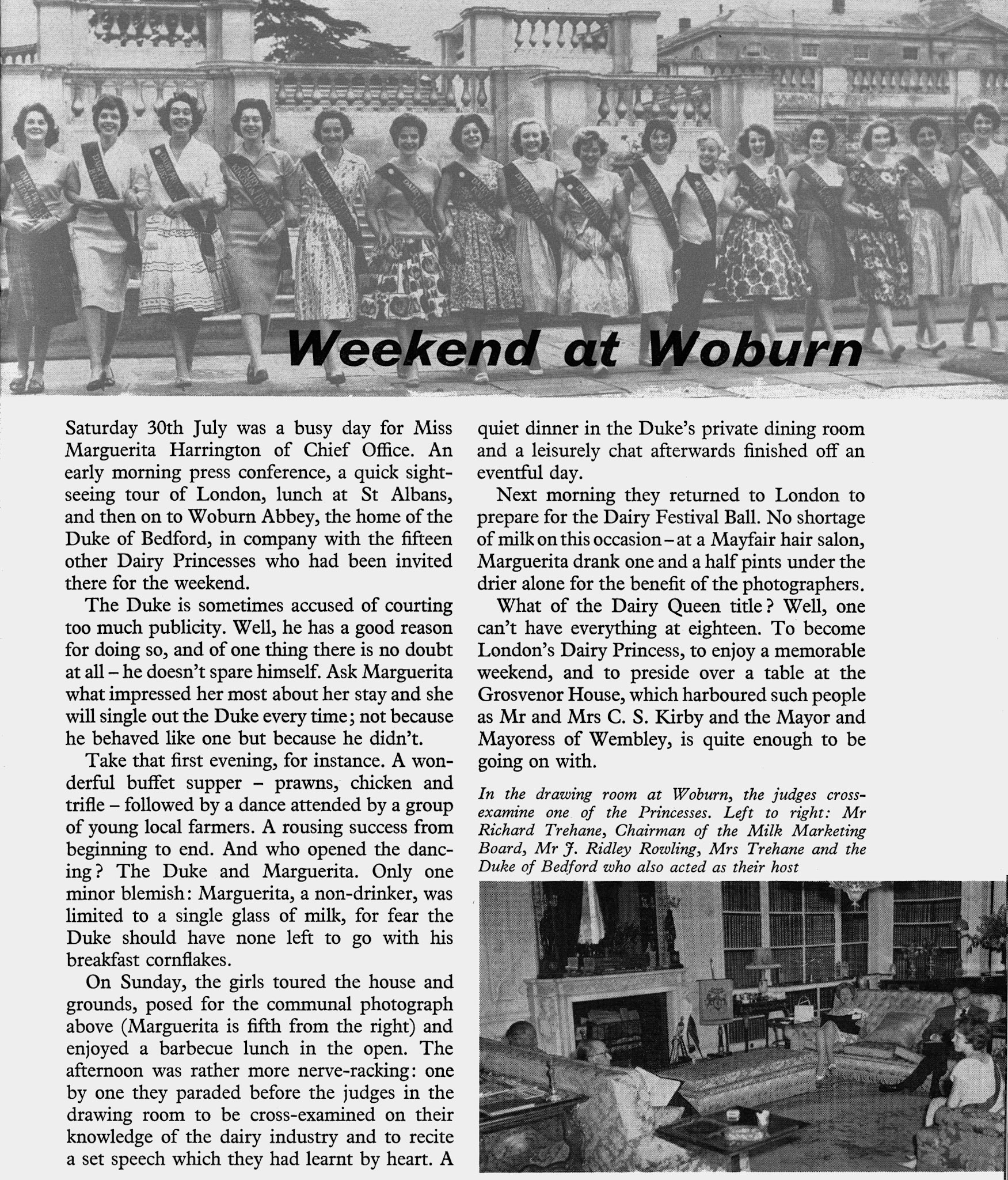1960 Dairy Princess Marguerita Harrington from Chief Office spends the day at Woburn Abbey. (Express News Autumn)