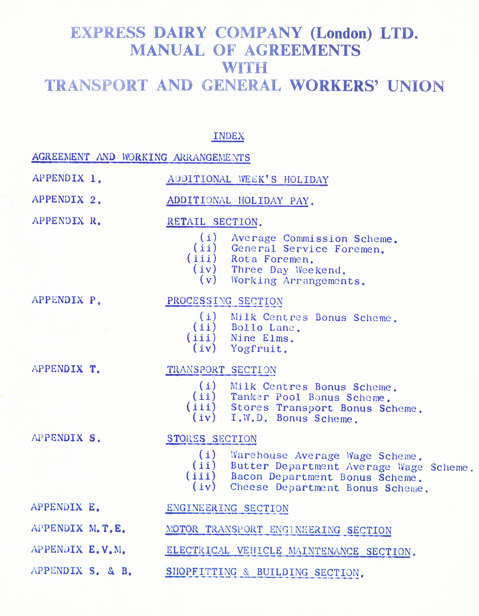 1963 Express &amp; TGWU Agreements - master index (Courtesy Dave Fane)