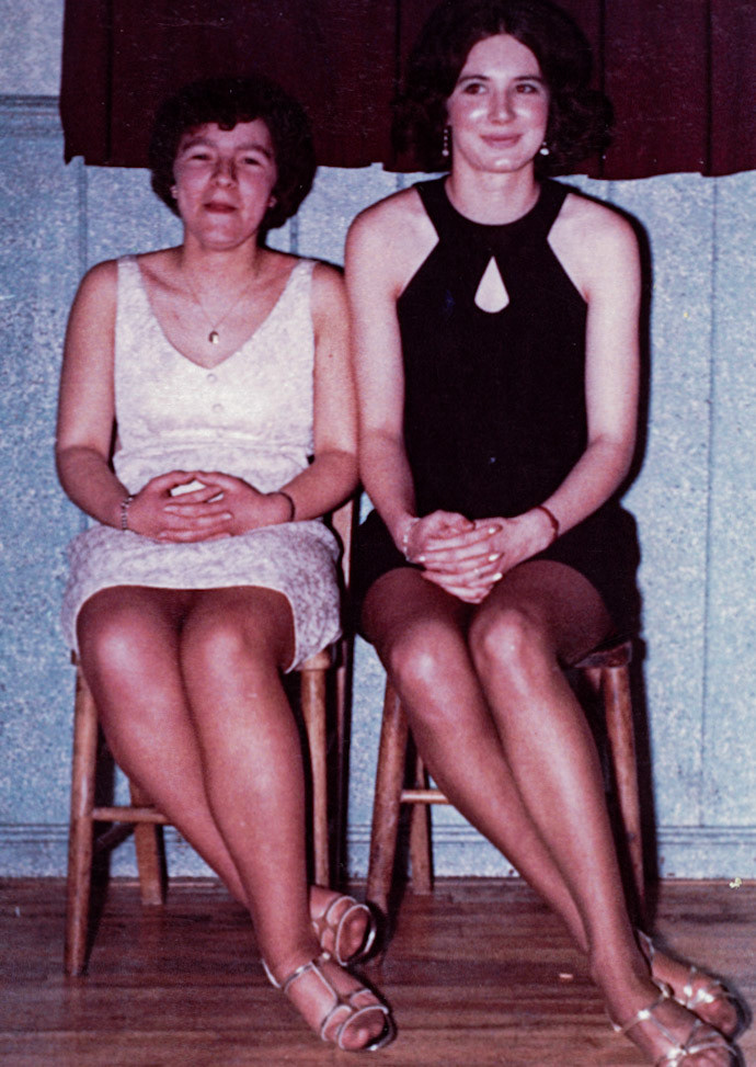 1960's Minsterley Creameries Social Club “Do” or Union Dinner. "Sue Tiffin (L) and Maureen Pugh (R)" (Joe Lyons Collection)