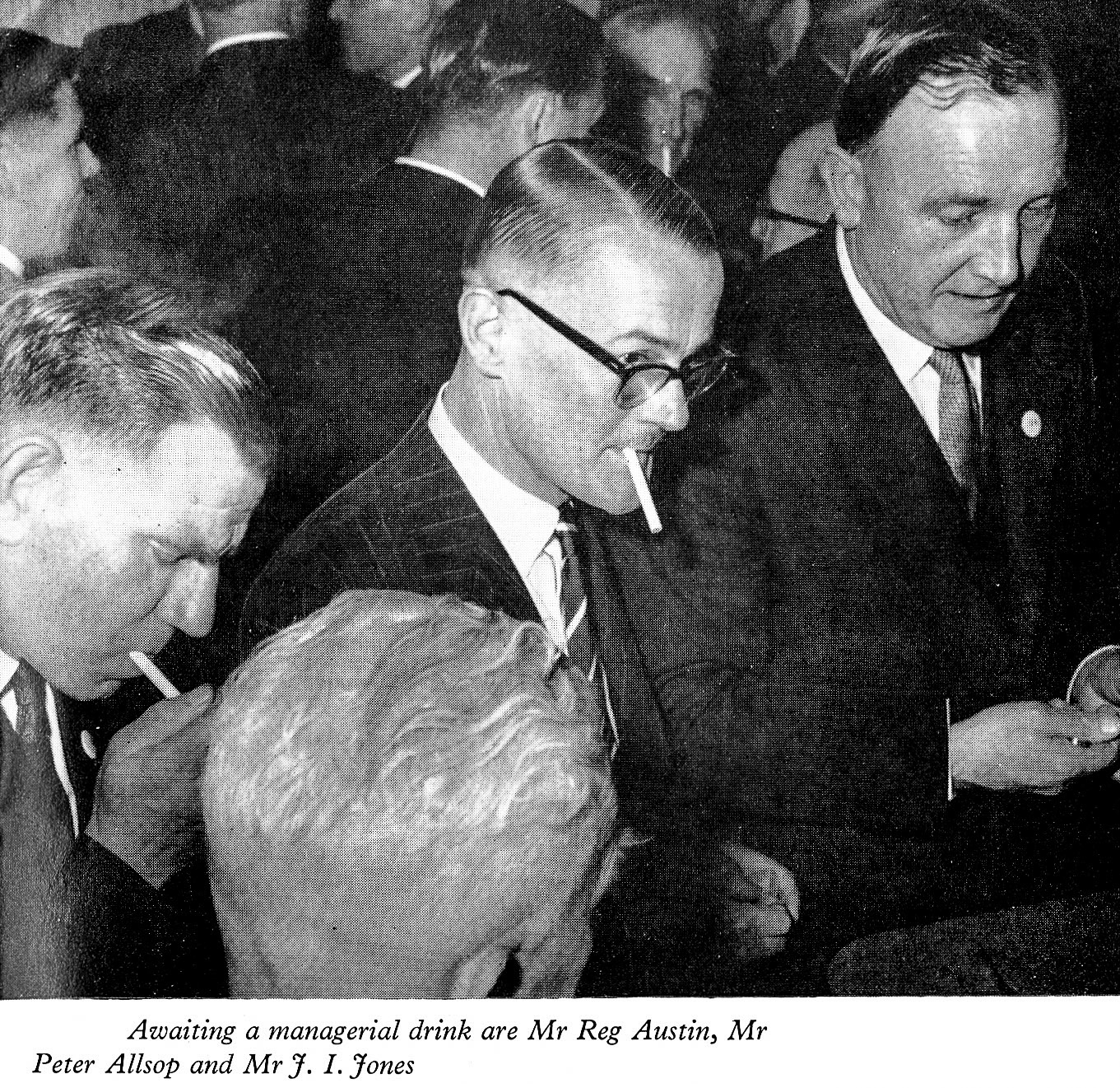 1961 Long Service Dinner at The Grapes Hotel, Shrewsbury, with Mr Reg Austin  (Whittington), Mr Peter Allsop and Mr J.I. Jones (Whittington). (LSA Annual Review)