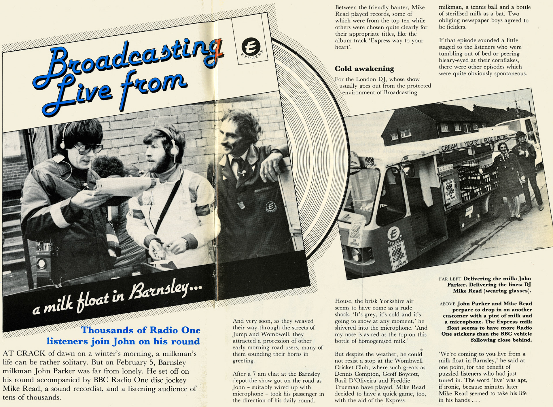 1981 Barnsley milkman John Parker accompanied live on his round by DJ Mike Read. (April Express News)