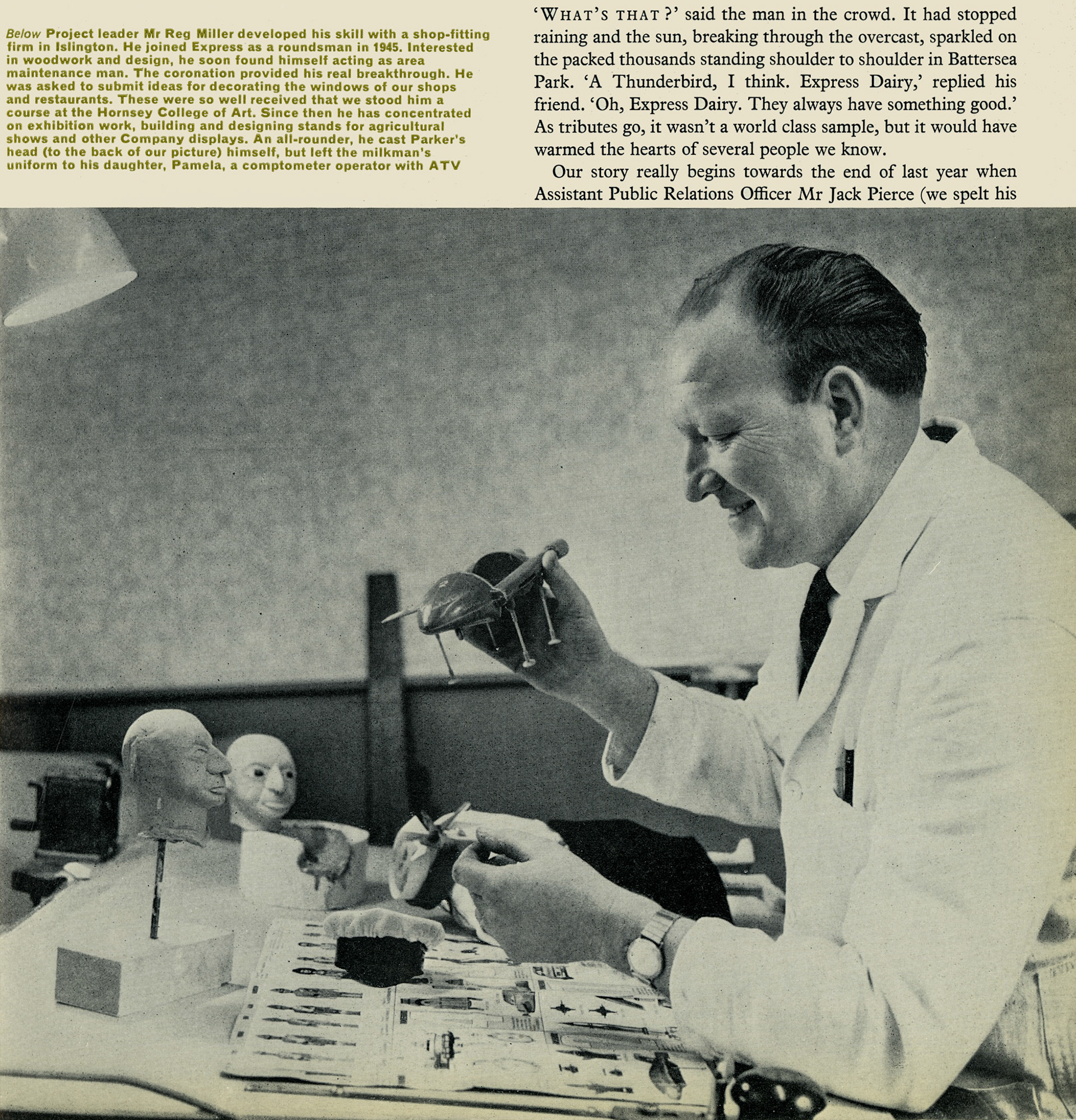 1967 T.H. Lewis moved from Chalk Farm to Ruislip whilst constructing Thunderbird 2 for LongLife milk promotion.  (Express News Summer)