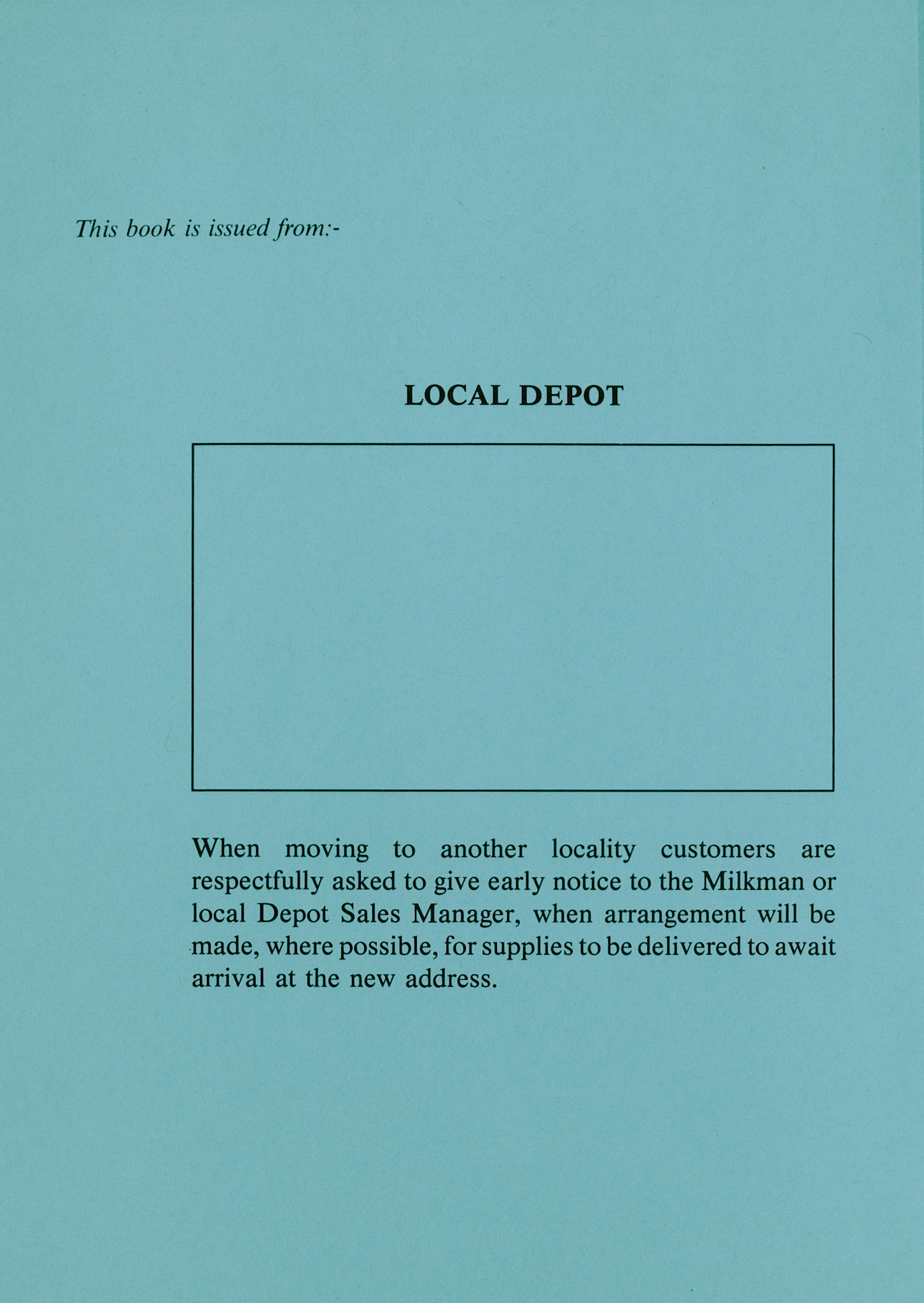 1990's Customer Account Book. Designed to be issued and used by customers for them to check and confirm their deliveries. Robin Fraser Bell comments "We used call them Doorstep books." (Courtesy Michael Aldread)