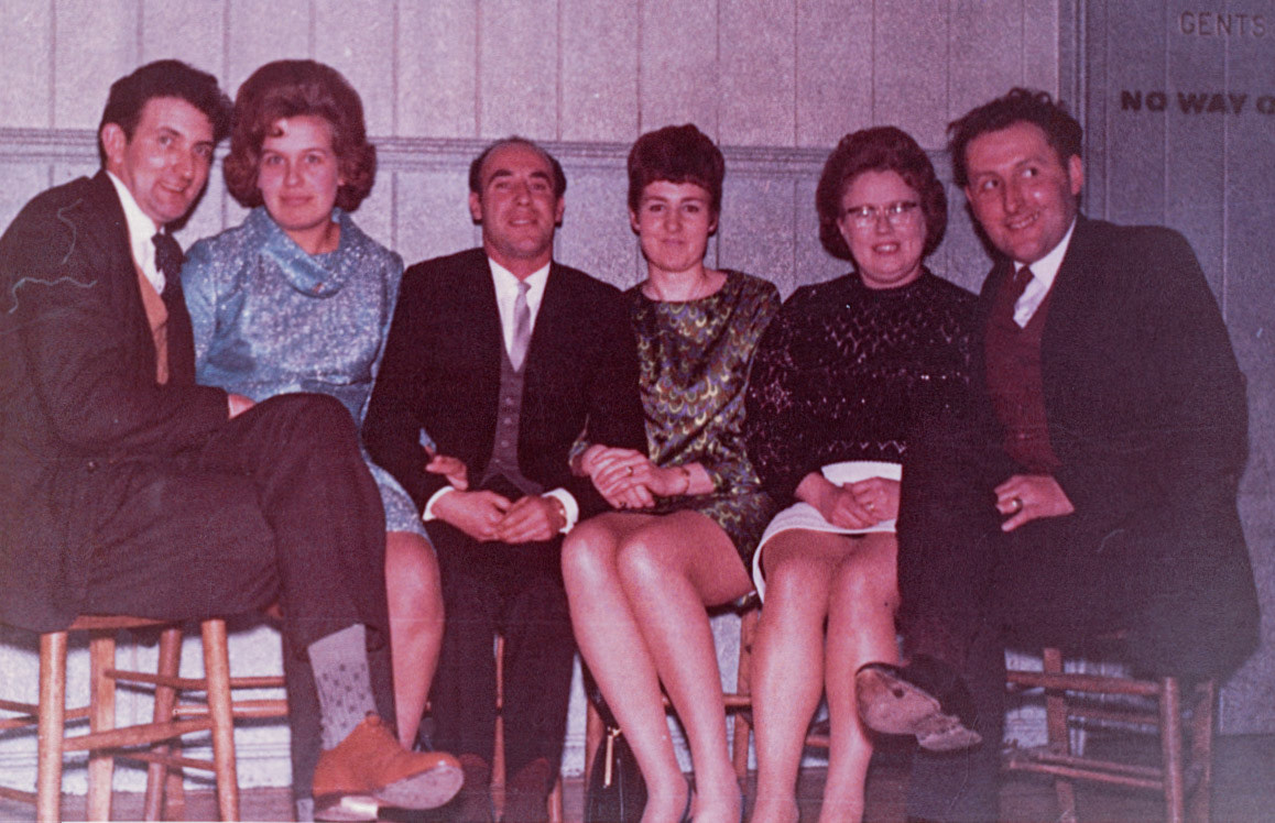 1960's Minsterley Creameries Social Club “Do” or Union Dinner. Julie Milo comments "From the right: Roy Picken, Joan Hartshorne (nee Evans), Sue Picken, Martin Hartshorne" (Joe Lyons Collection)