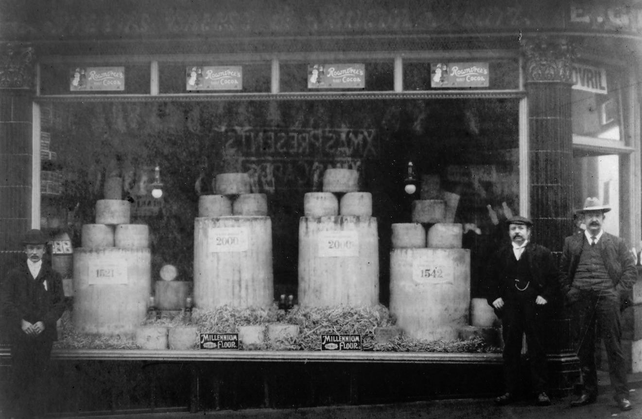 1920's? Reapsmoor cheeses on display in Leek (Courtesy Alan Salt)