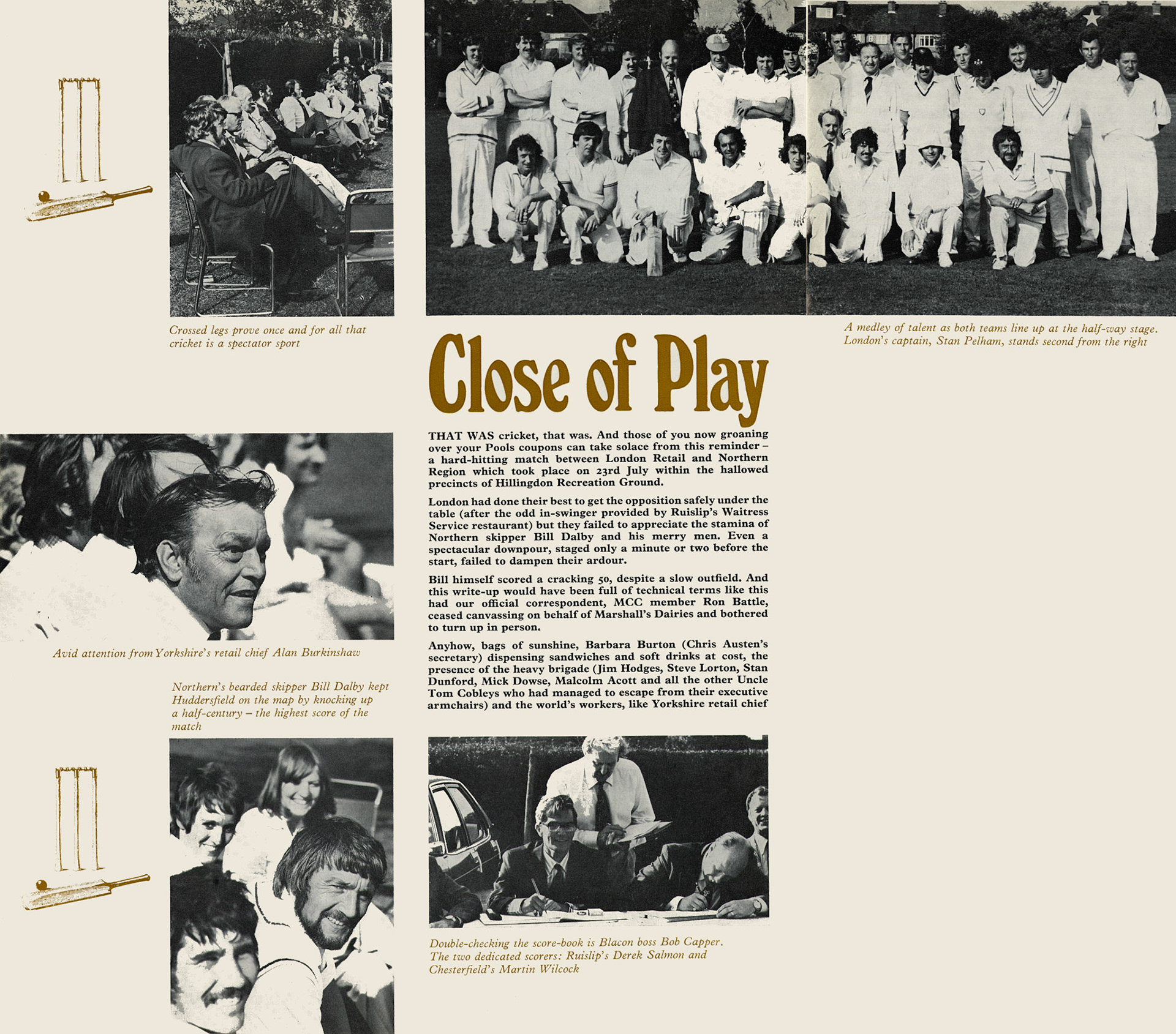 1975 Inter-region cricket match between London Retail and Northern. (Express News Autumn)