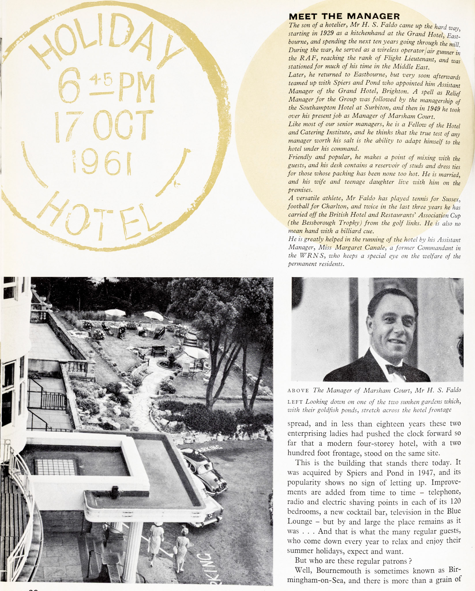 1961 Marsham Court Hotel, Bournemouth feature article. (Express News Autumn)