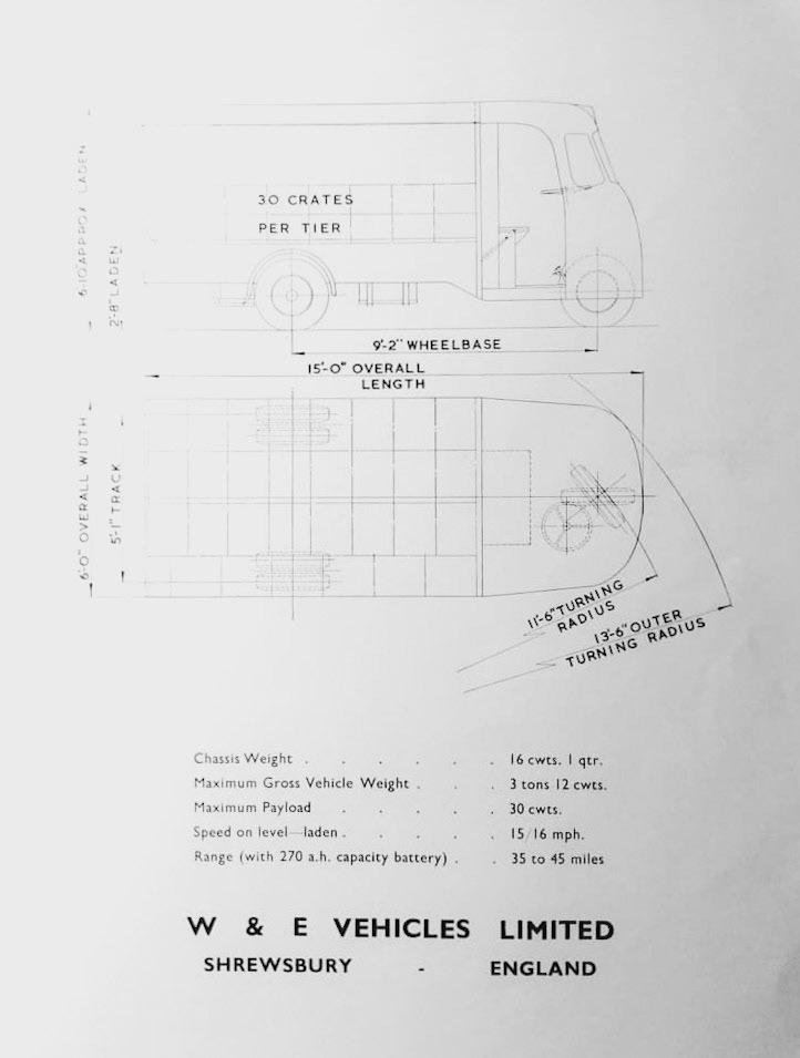 1970's? W &amp; E Major milk float specification (Courtesy Michael Aldread)