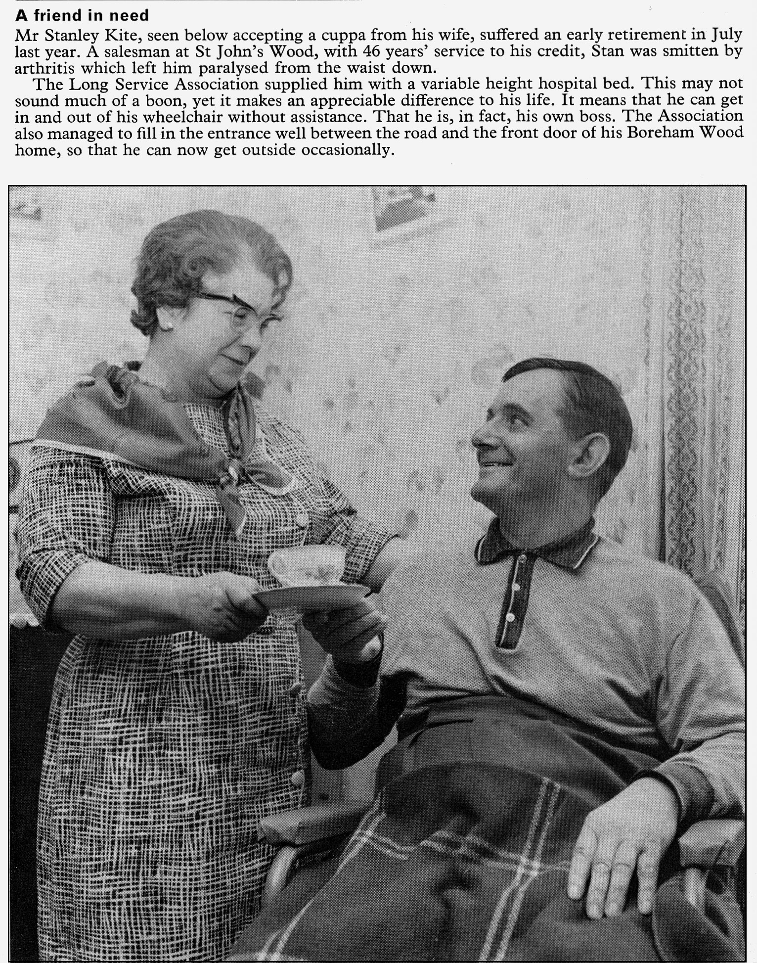 1966 St John's Wood salesman Stanley Kite retired after 46 years, and the LSA provided some support. (Express News Autumn &amp; Christmas)