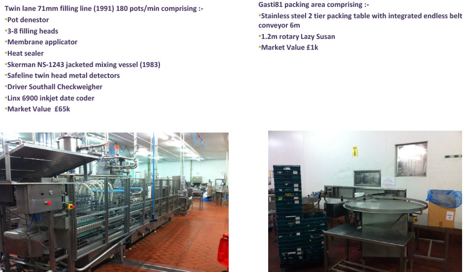 2012 Minsterley: Desserts Filling Equipment-Gasti 81 71mm twin pot filling line and packing area.  (Greencore Asset Sale on purchase by Muller, Courtesy Paul Bloor)