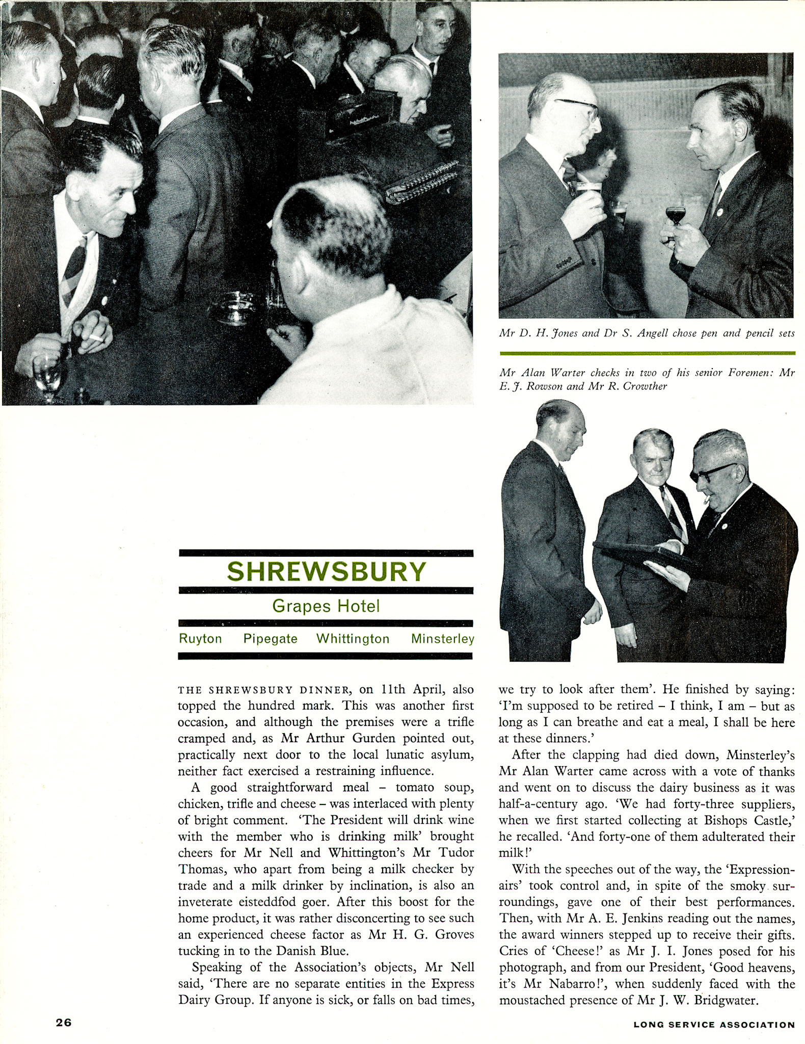 1961 Ruyton, Pipegate, Whittington and Minsterley Long Service Dinner at Shrewsbury. (LSA Annual Review)
