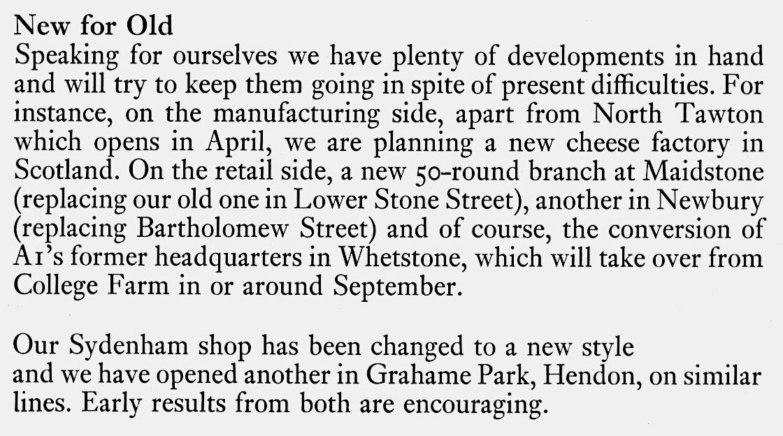 1974 JTC announces latest developments for North Tawton, Lockerbie, Maidstone, Newbury, Whetstone, with shop developments in Sydenham and Hendon.(Express News Spring)