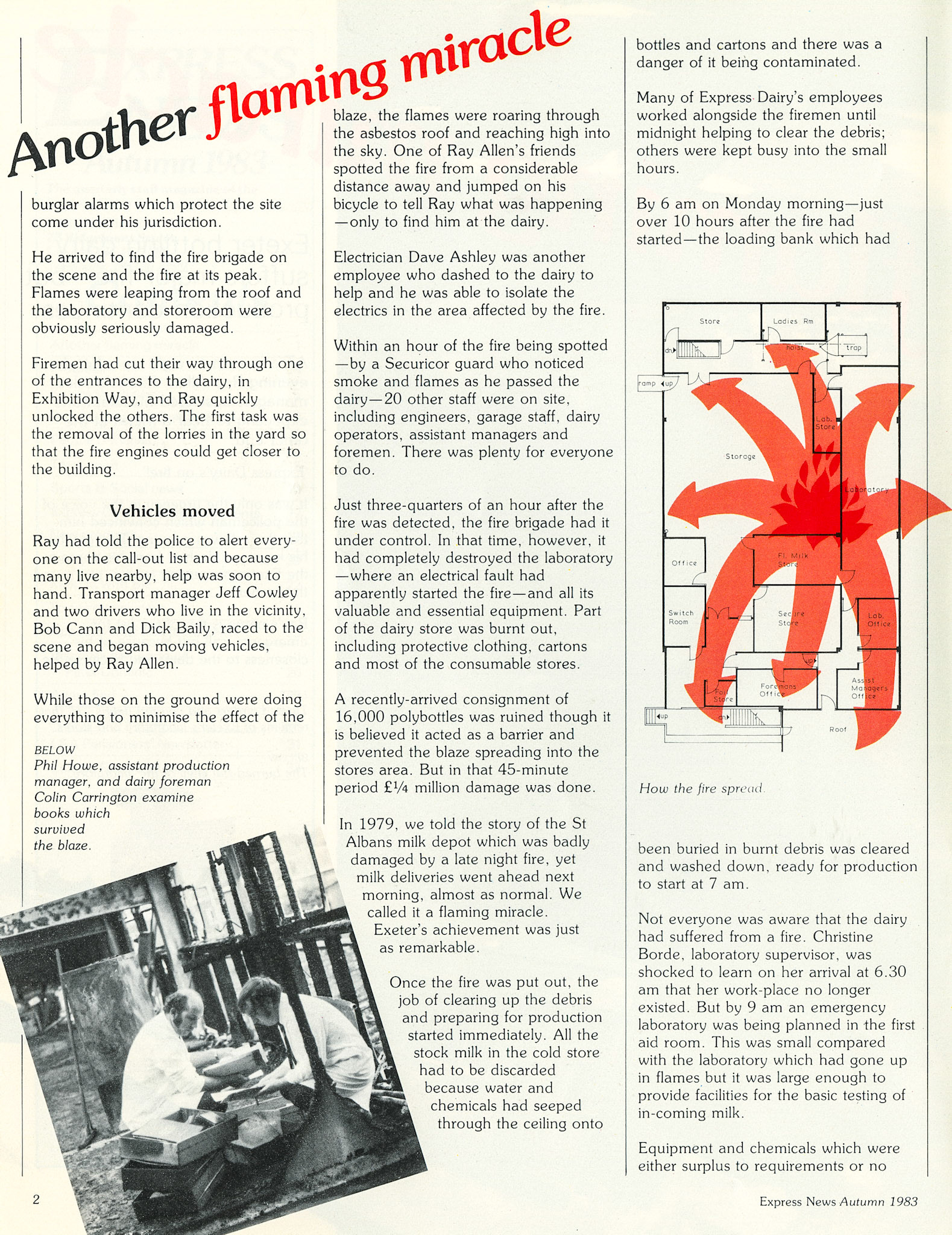 1983 Major fire at Exeter Processing Dairy destroys laboratory and stores