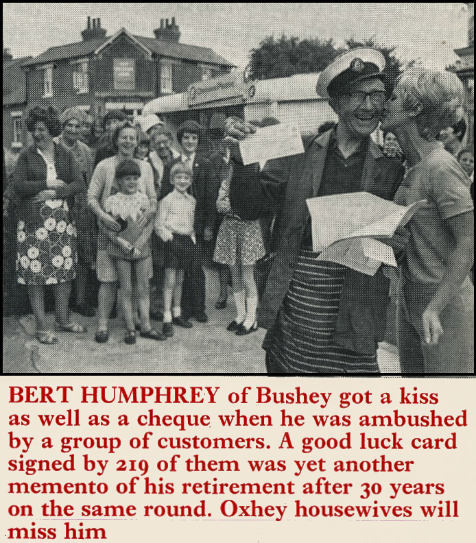 1970 Bushey milkman Bert Humphrey retires after 30 years.  (Express News Christmas)