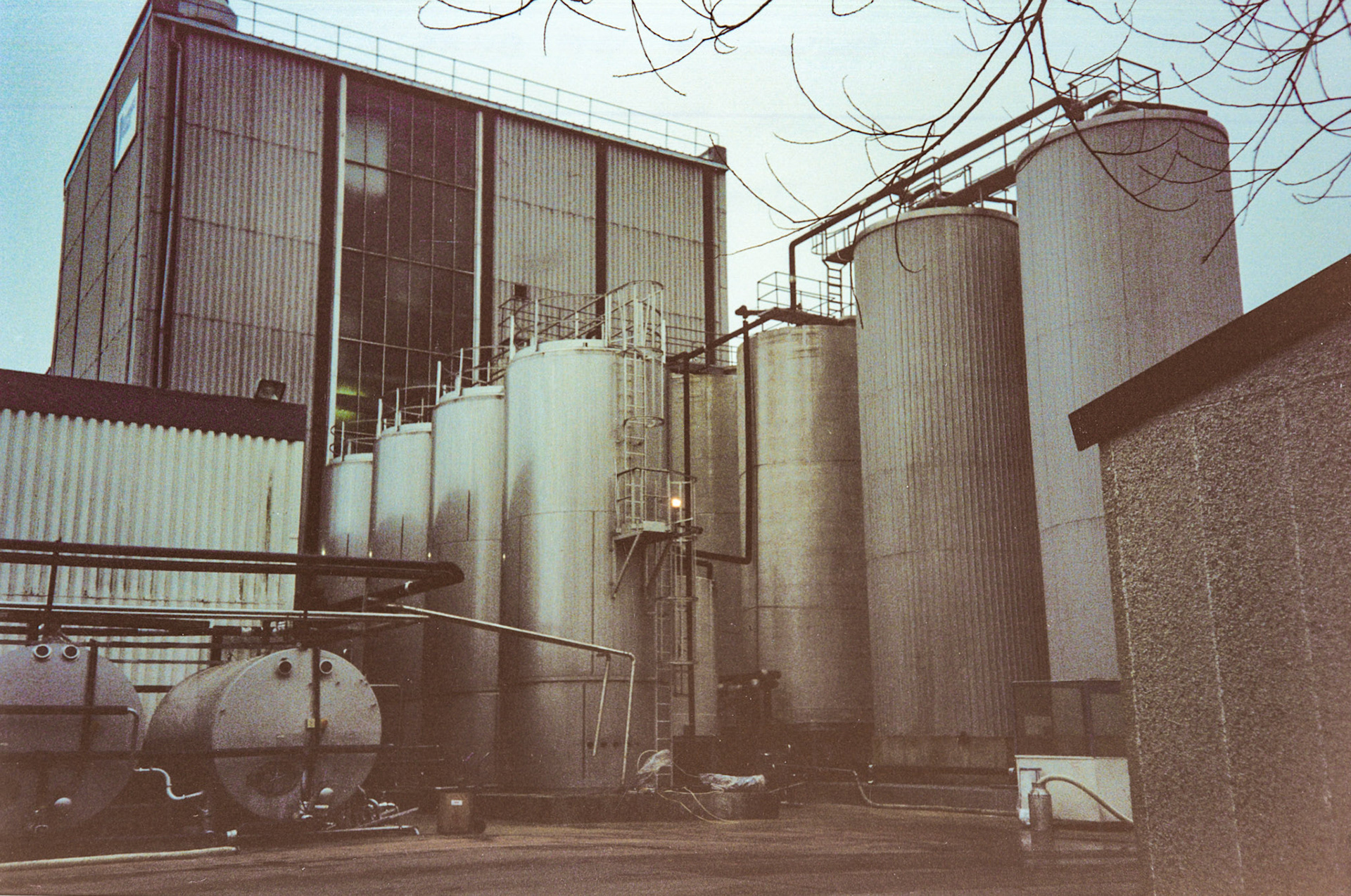 1991 Honiton, December: 'Down at the silo farm'-Milk, skim and UF silos. (Courtesy Wendy Hawker)