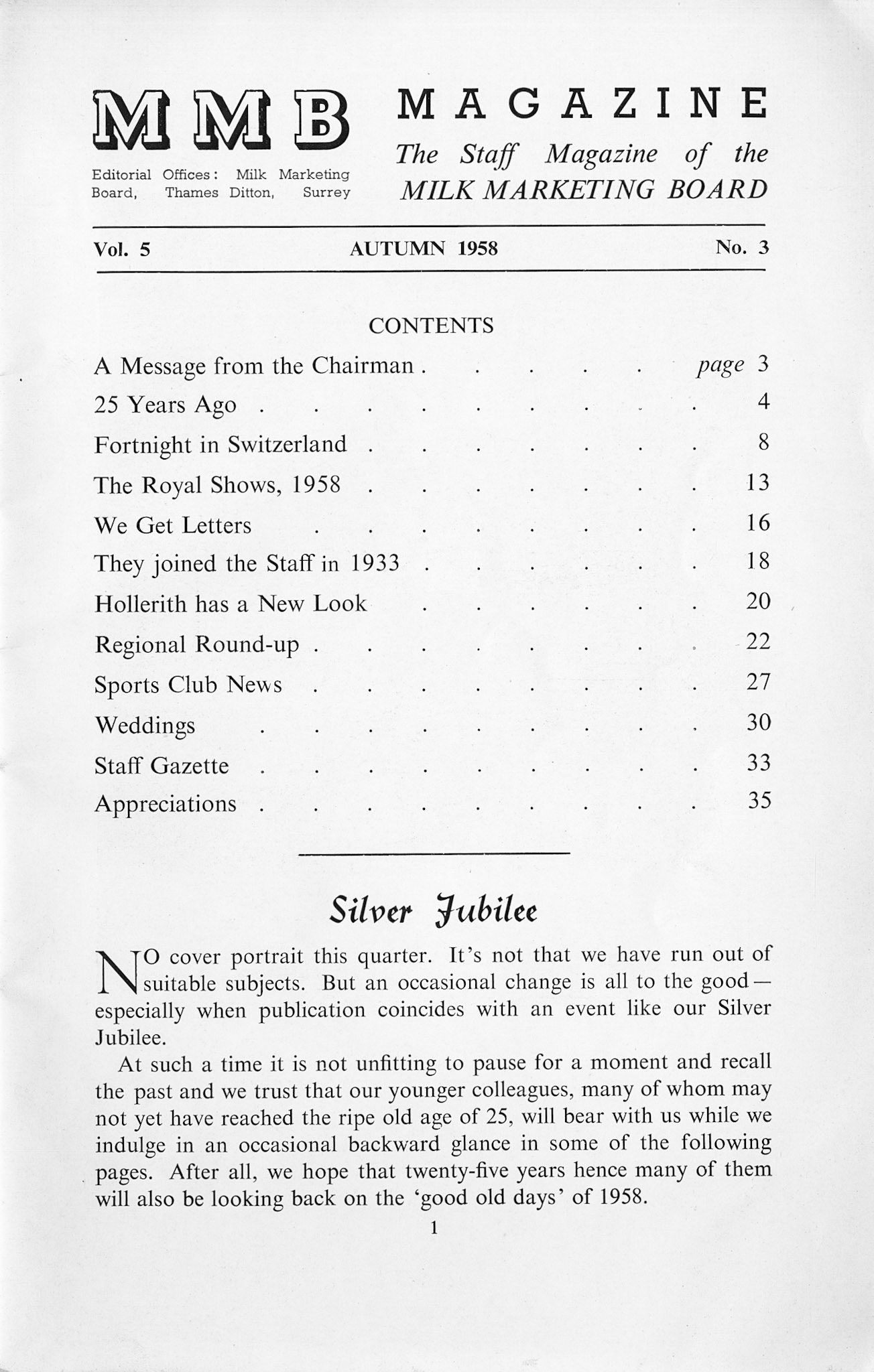1958 MMB Magazine, 25 Year Anniversary Edition, Autumn-Vol 5, No 3