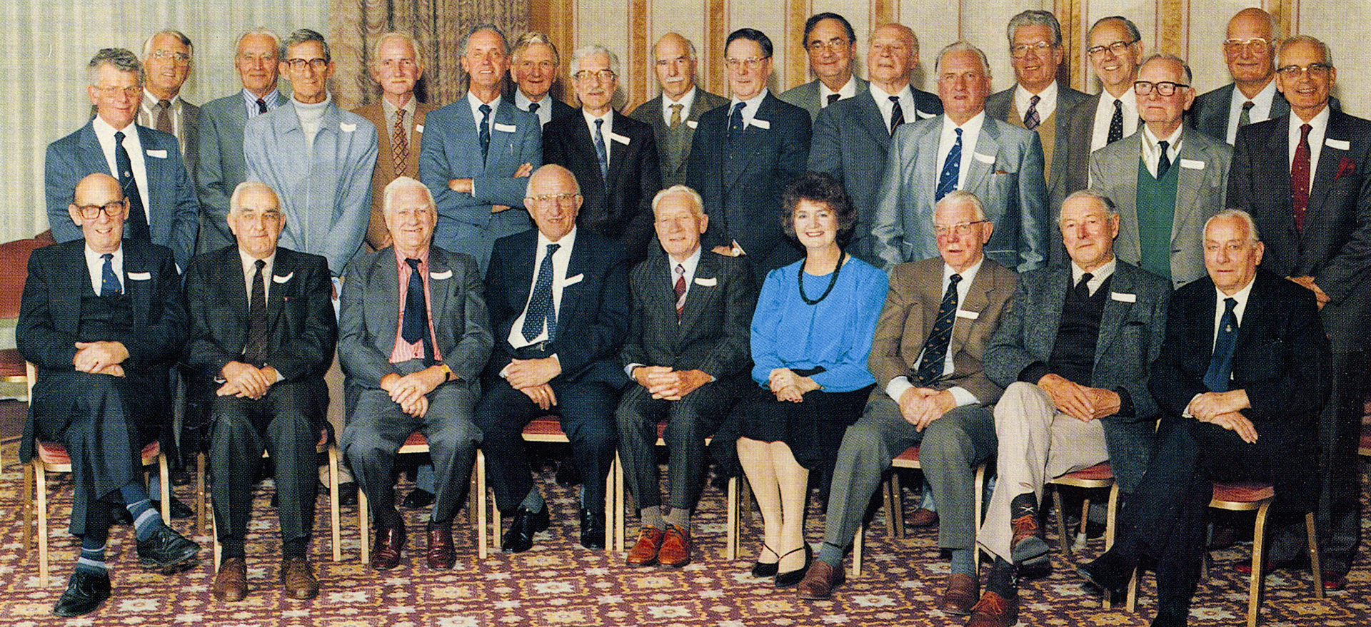 1988 Rare reunion of pensioner visitorsPensioner Visitors, left to right, standing: Norman Wright, Bill Collins, Harry Freestone, Vic Harrild, George Hissey, Bob French, Stan Long, David Fells, Norman Robarts, Les Jakes, Rodney Kirchner, John Redman, Jack Swinton, Arthur Court, Maurice Hillson, Harry Hoxley, Pat Yates and Derek de Rivaz. Seated: Ted Childs, Alan Gregory, Len Thompson, Frank Attenborough, Jack Pierce, Audrey Shepherd, Ron Battle, Ernest Amison and John Candy.  (January Express News)