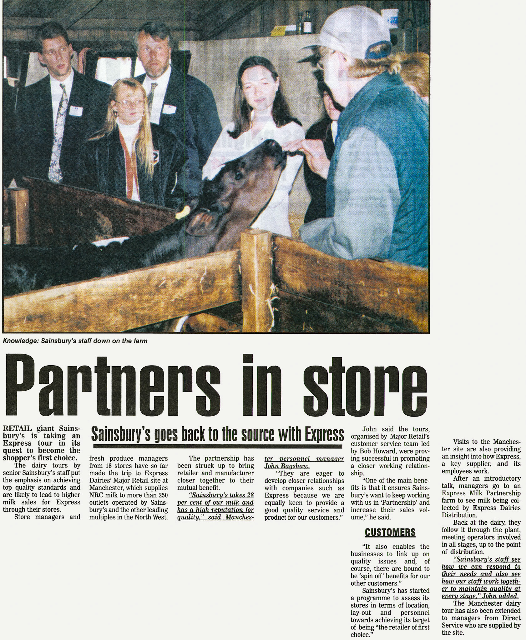 1998-Sainsbury's staff visit Express Dairies Major Retail in Manchester, followed by a farm visit. (Courtesy August Express News, Mark Hudson)