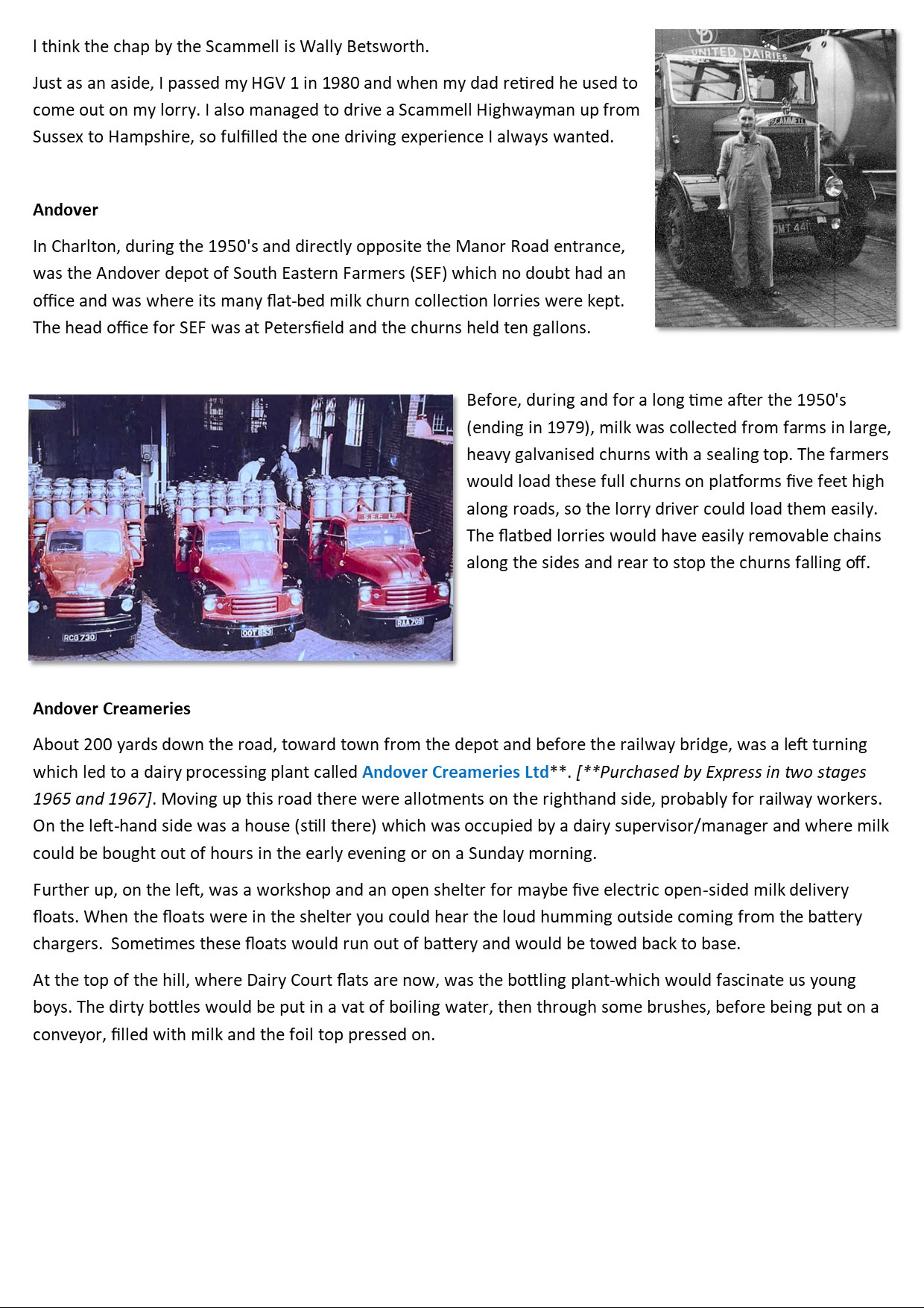 Dairy Memories from Hampshire, including Andover Creameries Page 2(Express Dairy Tales Publication)