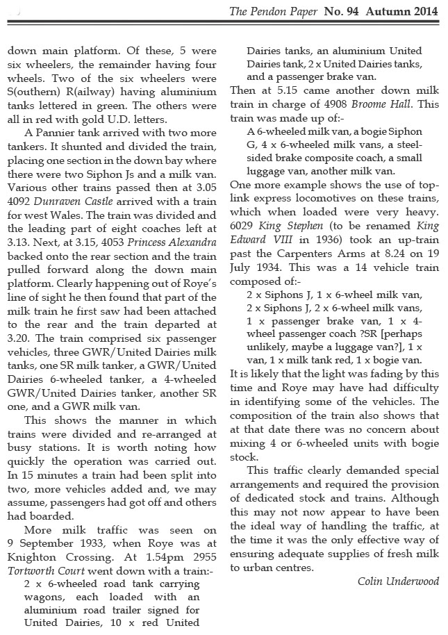 2014 The Pendon Paper reprint 'Milk Trains in the Vale of White Horse' (Courtesy Pendon Museum)