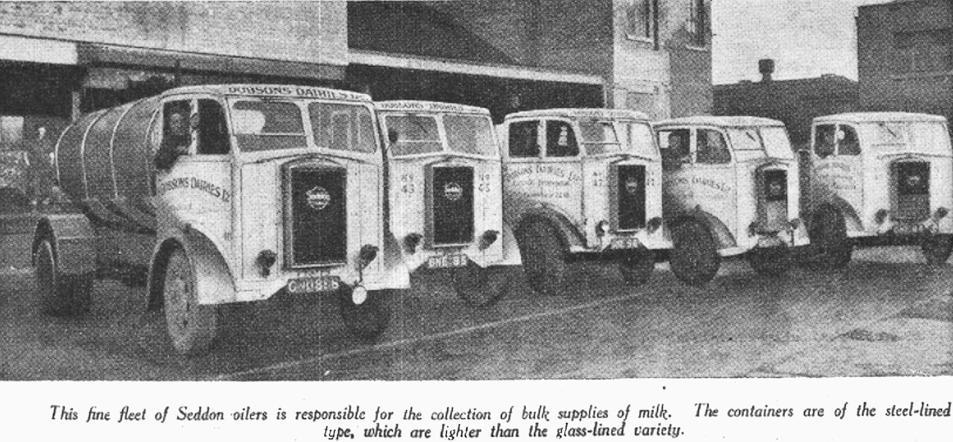1944 Seddon diesel trucks forming part of Dobsons Dairies fleet. (Courtesy Commercial Motor Archive)
