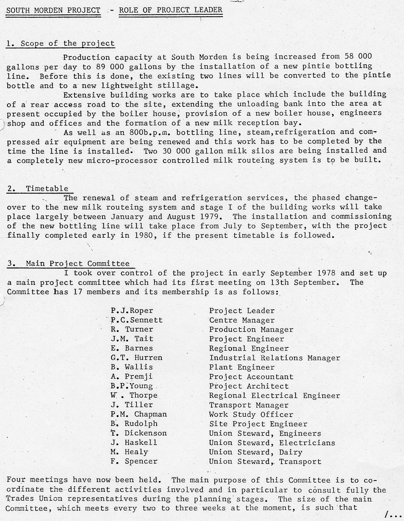 1978 South Morden re-equipment project - role of project leader Peter Roper