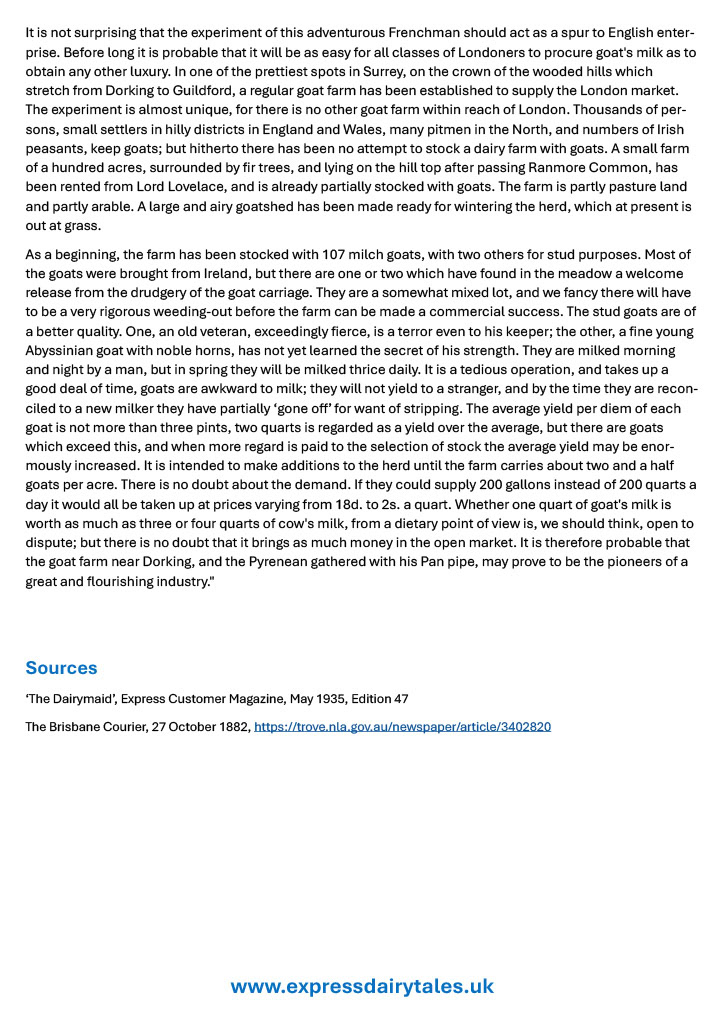1868 onwards - Story of Express goat farm near Dorking (Express Dairy Tales publication)