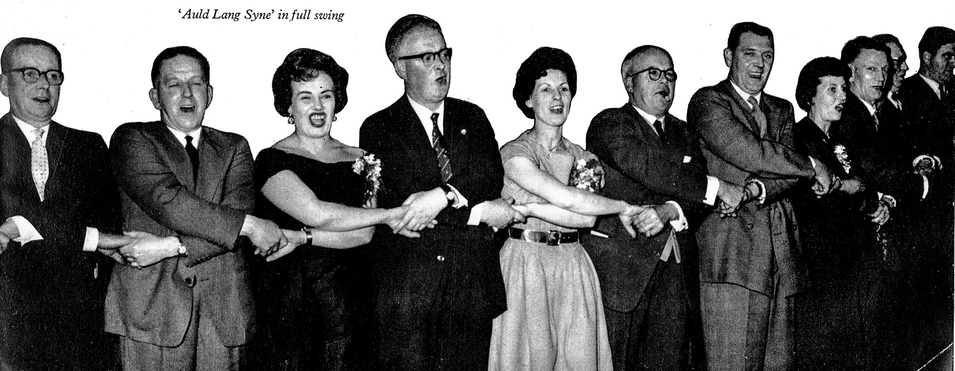 1961 Long Service Dinner at The Edinburgh Suite, Belle Vue, Manchester, staff from Rowsley, Brailsford and Barnoldswick. (LSA Annual Review)