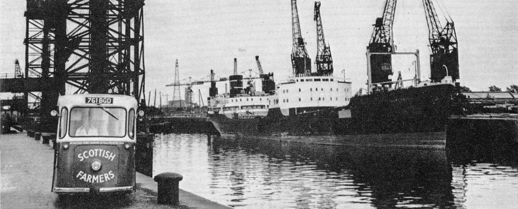 1960's Scottish Farmers deliver milk to ships on the Clyde in Glasgow. (From Express Story 1864 - 1964)
