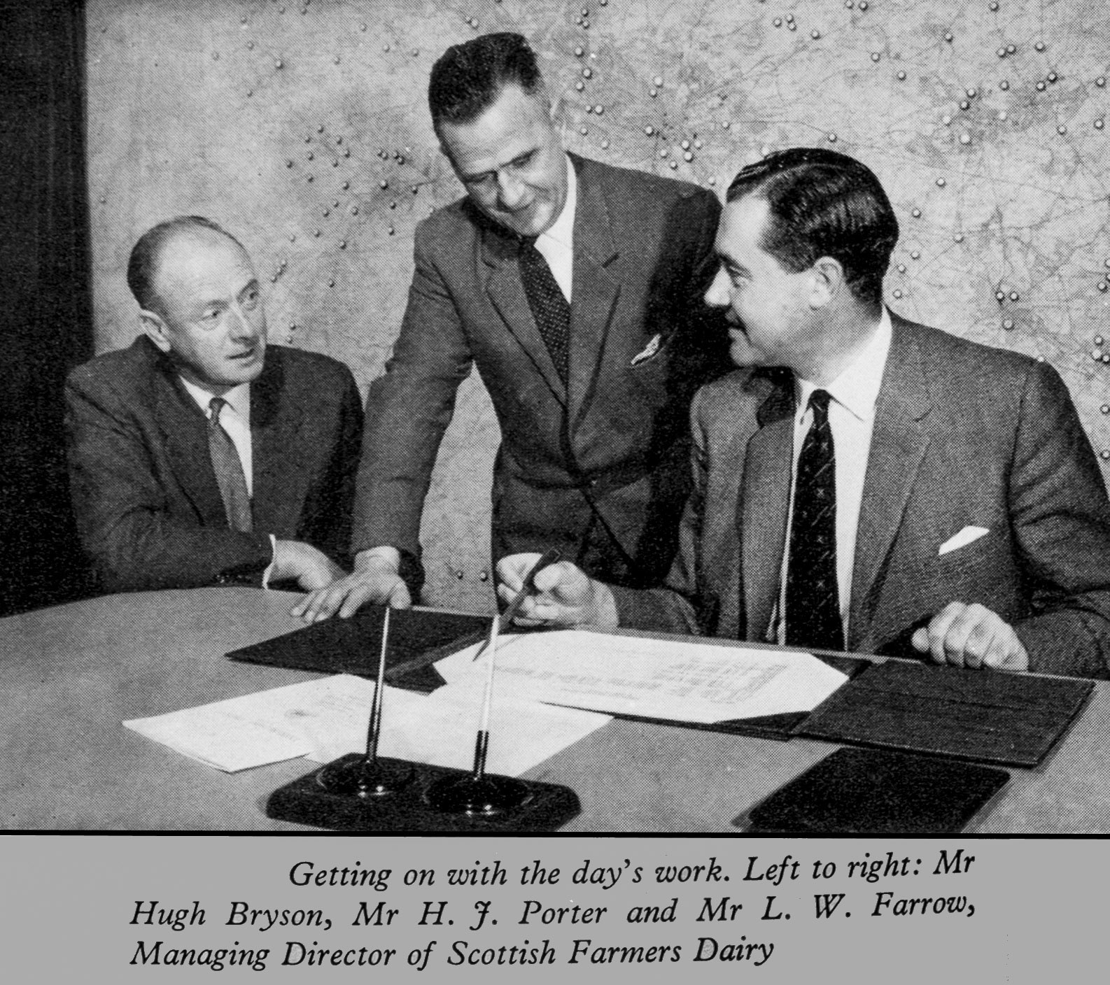 1961 Scottish Farmers senior managers L-R: Hugh Bryson, H.J. Porter and L.W. Farrow (MD). (Express News Autumn)