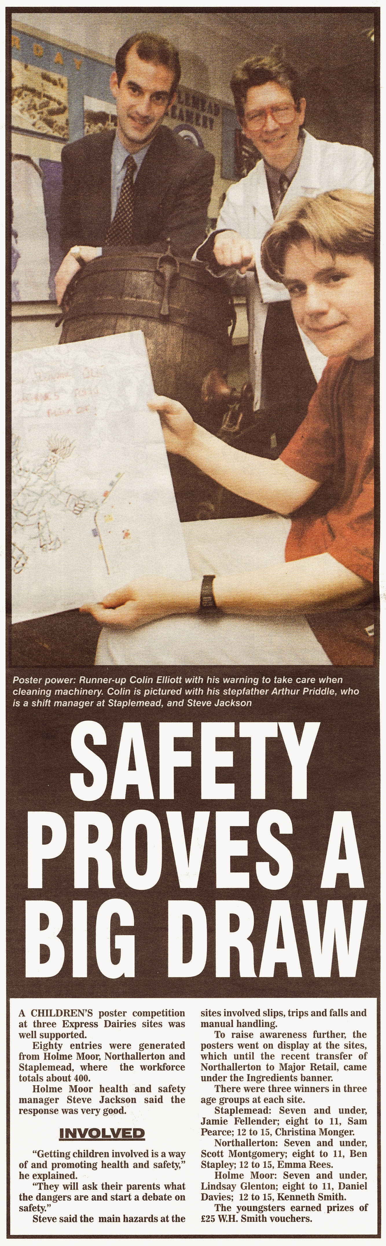 1998 Staplemead winner Colin Elliott with safety poster at children's competition (March Express News, courtesy Michael Aldread)