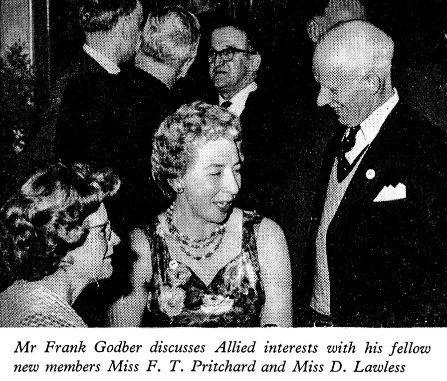 1961 Long Service Dinner at The Edinburgh Suite, Belle Vue, Manchester, Wythenshawe staff Mr Frank Godber, Miss F.T. Pritchard and Miss D. Lawless. (LSA Annual Review)