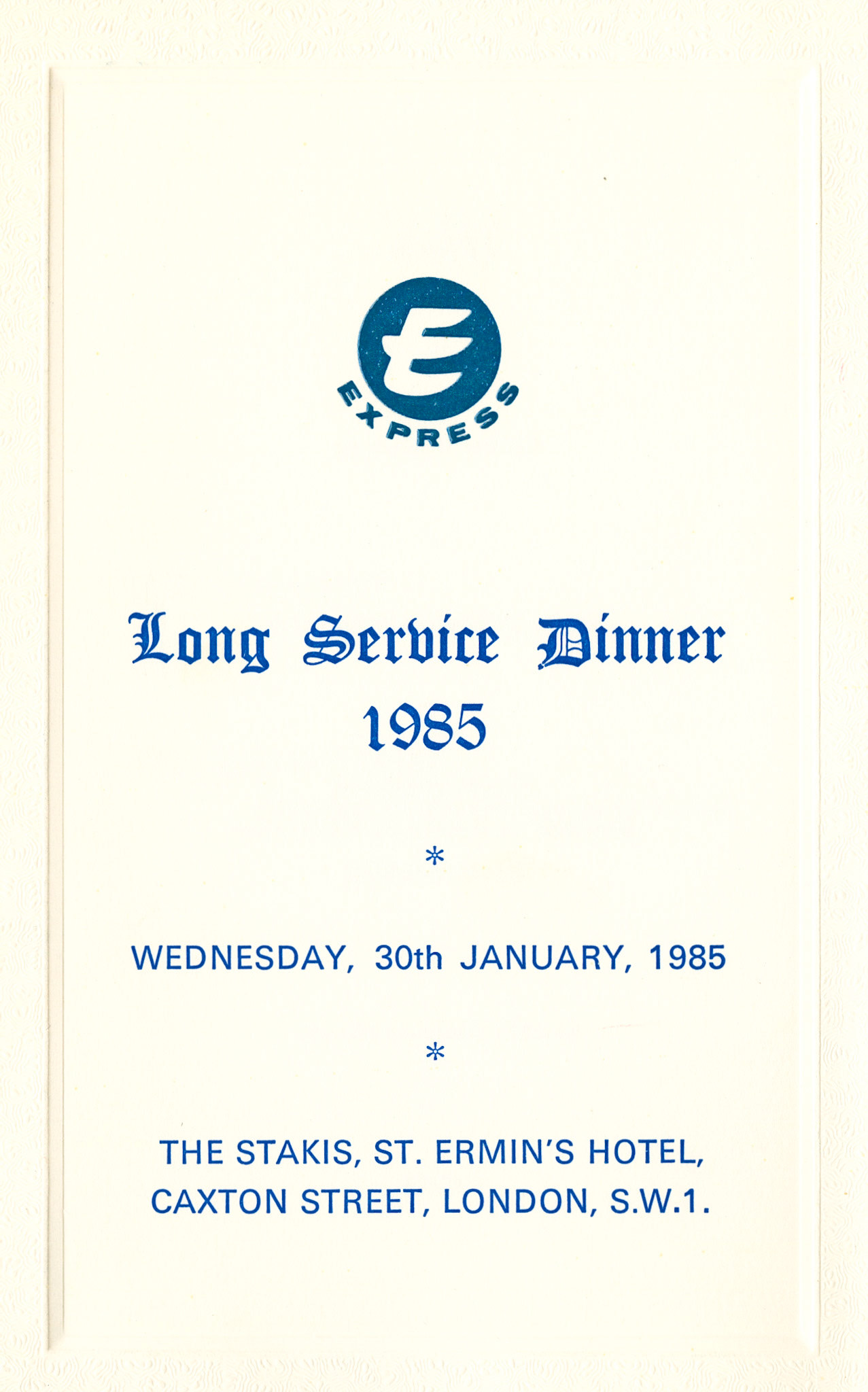 1985 Long Service Dinner-St Ermin's Hotel (Courtesy Beryl Purslove)