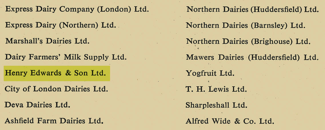 1953 entry in Sickness Scheme brochure, showing Henry Edwards as part of Express Dairy.