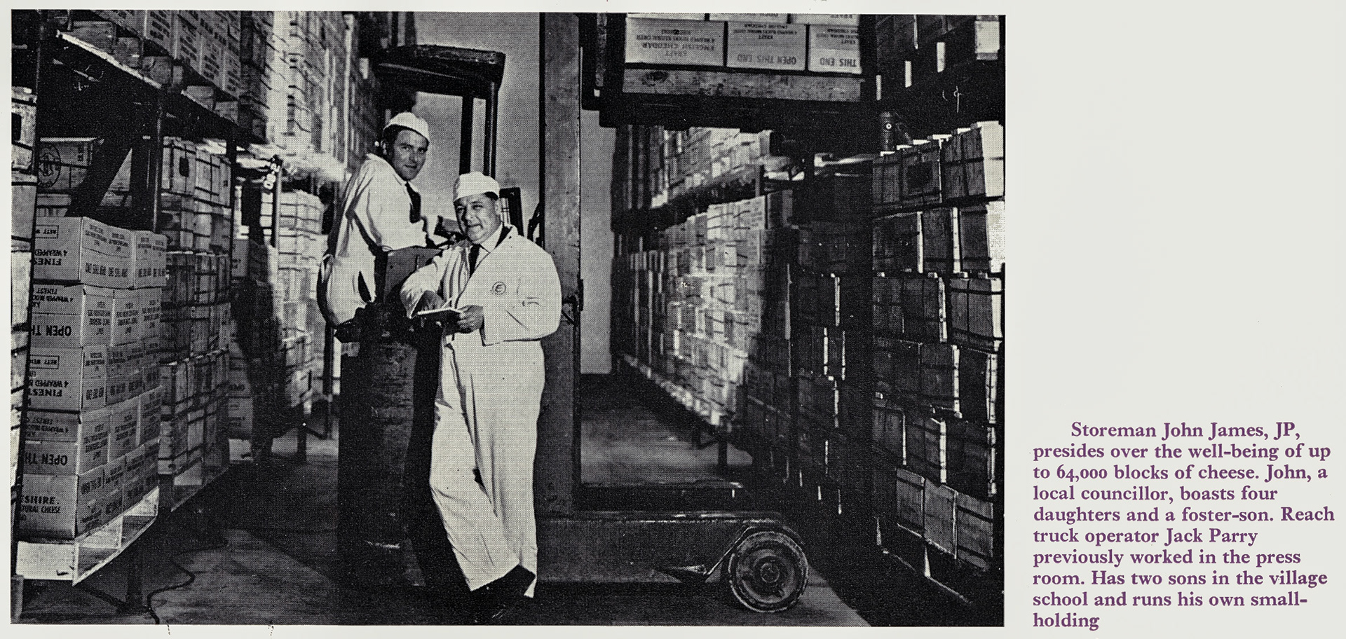 1970 Whittington Storeman John James JP with Reach Truck Operator Jack Parry (Courtesy Doreen Williams)
