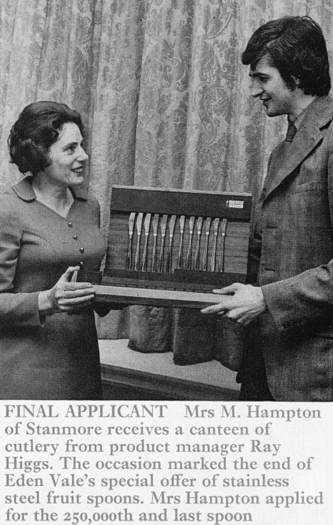 1972 Eden Vale Product Manager Ray Higgs presents a tray of cutlery. (Express News Spring)