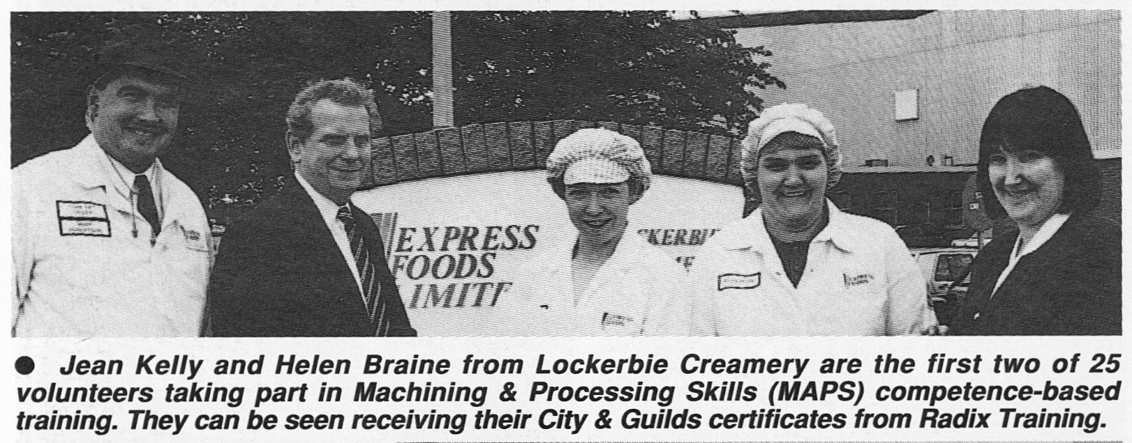 1994 - Lockerbie trainees receiving certificates in Cheese Company Newsletter