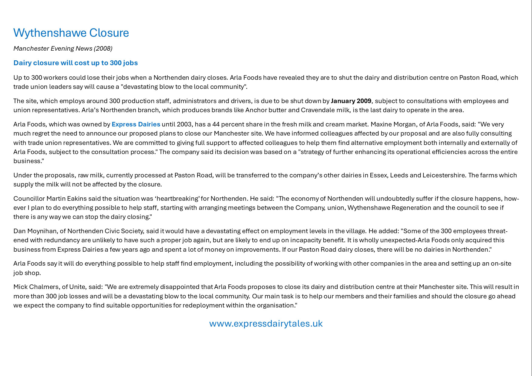 2008 Closure announcement in the Manchester Evening News.