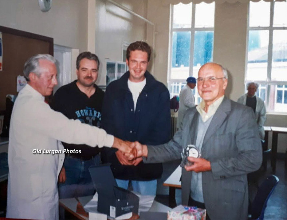 1990s Magheralin Creamery. "Samuel Gardiner presented Eddie Mulholland with a retirement gift after 45 years service at Express Foods in Magheralin. Also in the photo are Andy Johnston and Steve Donaldson. Well done Eddie, some service to one company". Denise Turner comments "Ah thanks for the memory-my lovely Dad Sam Gardiner, sadly passed away almost 10 years ago, after 42 years service at the factory." Eilish Gowdy "Aww that’s my Uncle Eddie... a true gentleman x" (Courtesy Old Lurgan Photos FB Group)