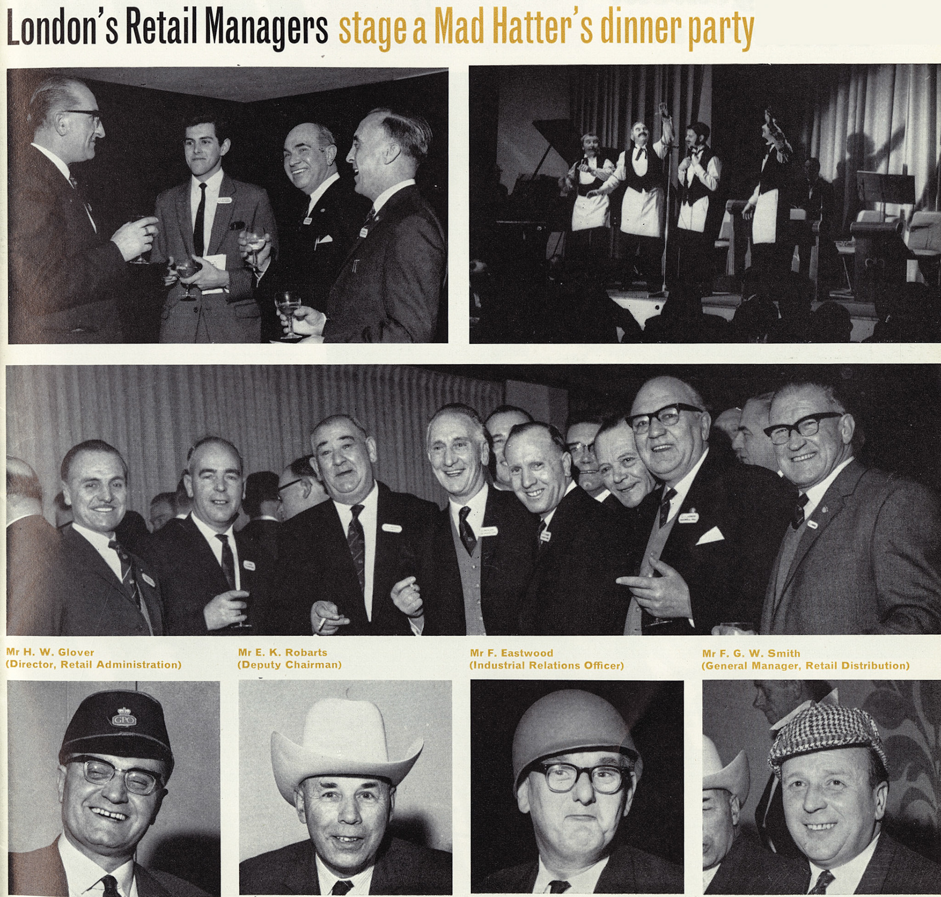 1966 London Retail Managers stage a Mad Hatter's dinner party