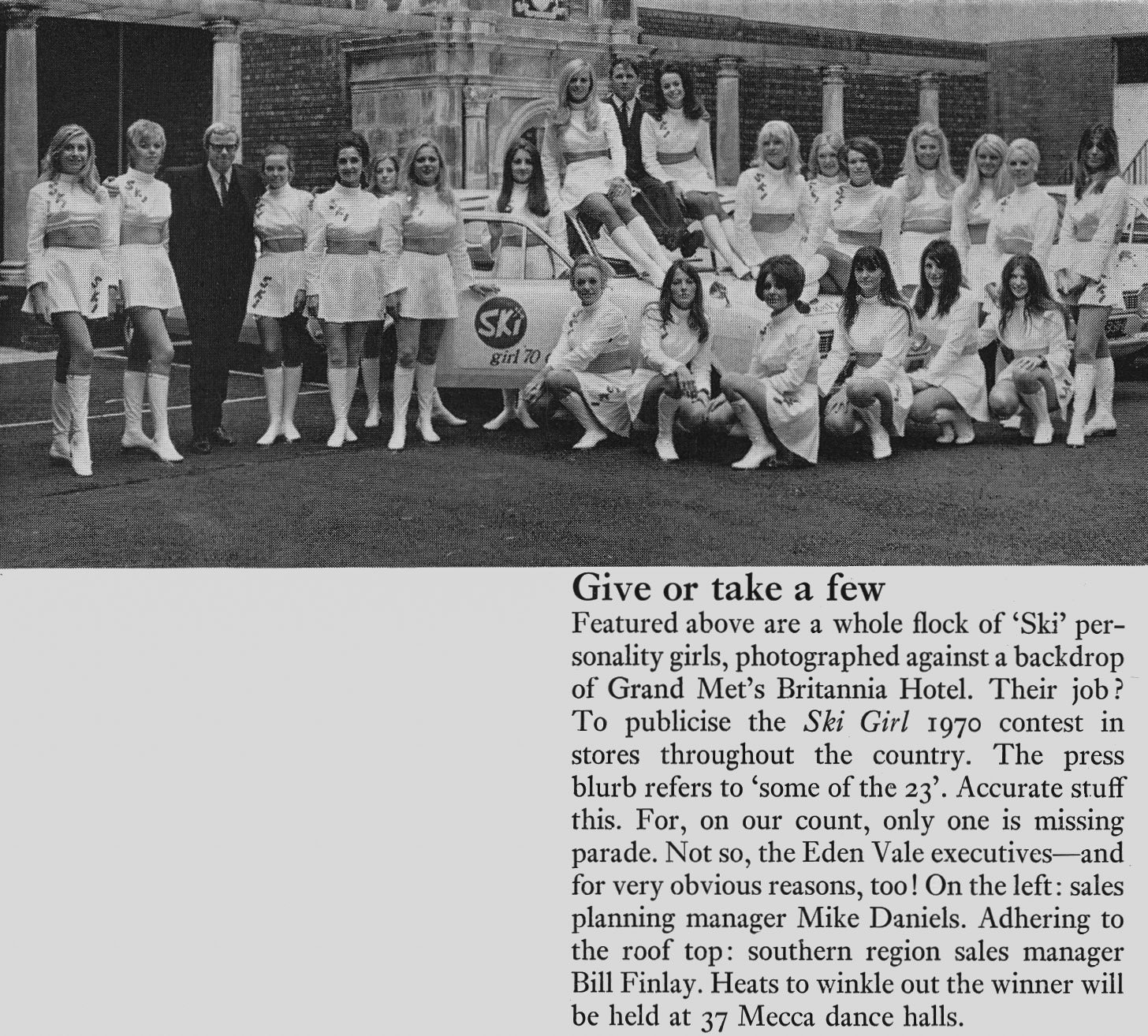 1970 Ski 'Personality Girls' at the Britannia Hotel, with Sales Planning Manager Mike Daniels. (Express News Christmas)